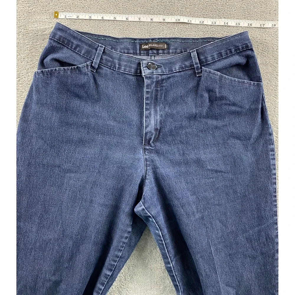 Lee Womens Relaxed Fit Straight Leg Jeans Dark Indigo Blue Stretch Size 12M